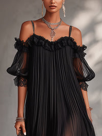 Gianna Pleated Chiffon Lace Cocktail Mini Dress