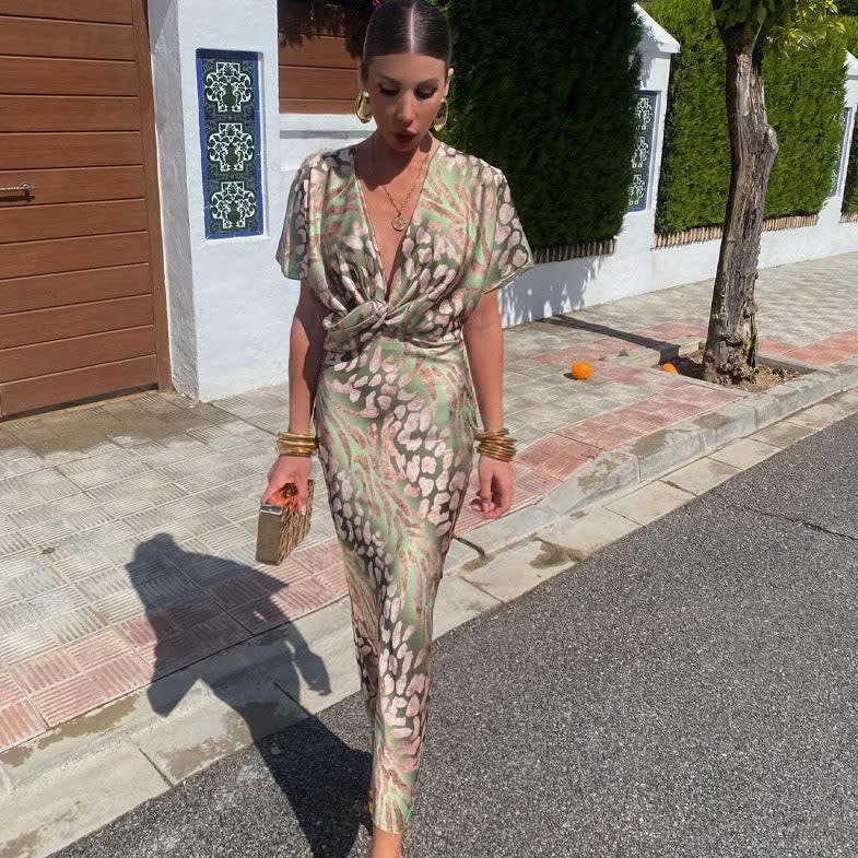 Tahlia Wedding Guest Wrap V-Neck Animal Print Maxi Dress