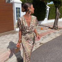 Tahlia Wedding Guest Wrap V-Neck Animal Print Maxi Dress