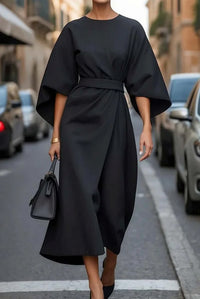 Michelle Belted Lantern Sleeve Midi Dress