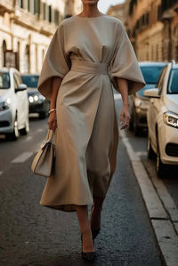 Michelle Belted Lantern Sleeve Midi Dress