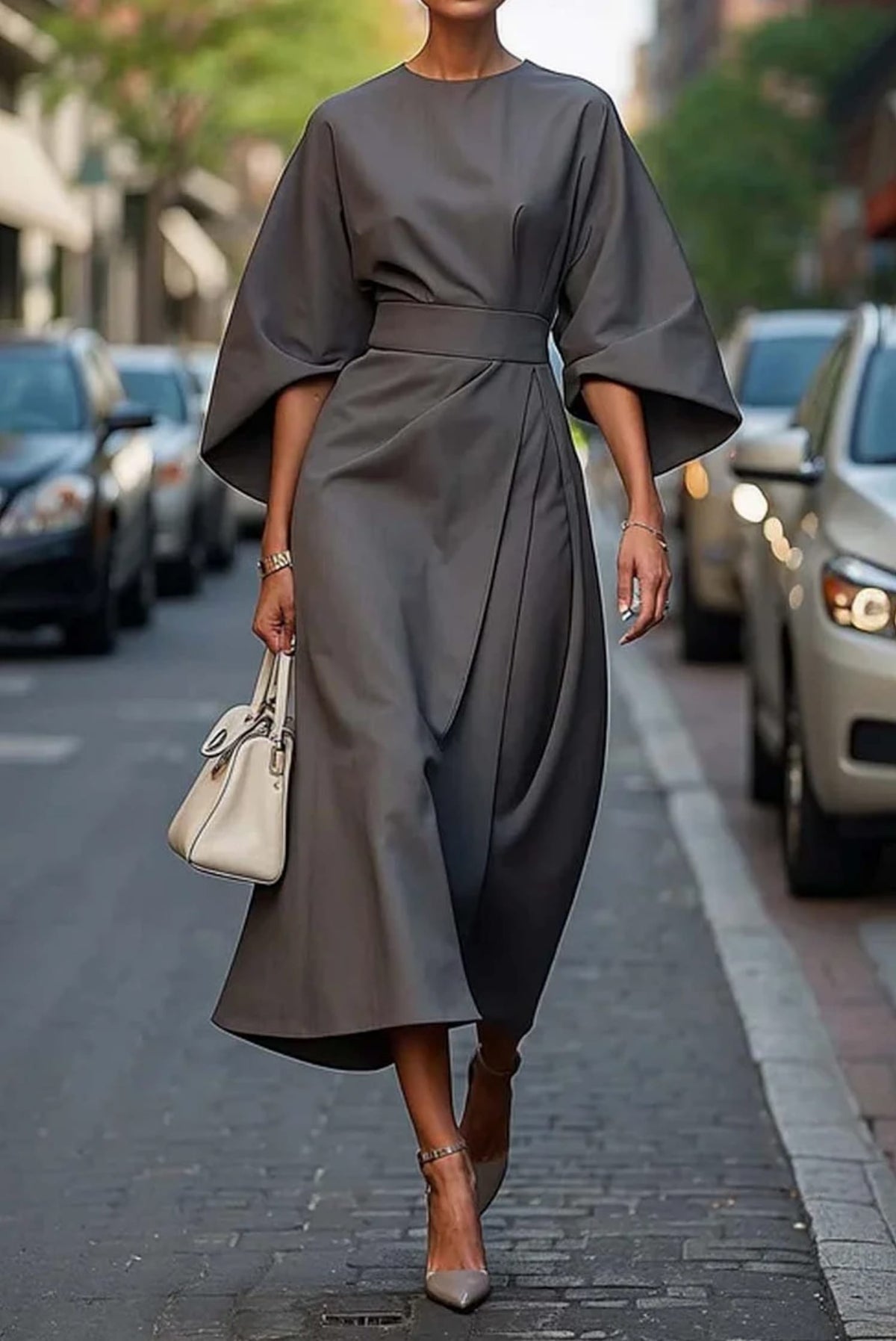 Michelle Belted Lantern Sleeve Midi Dress_6