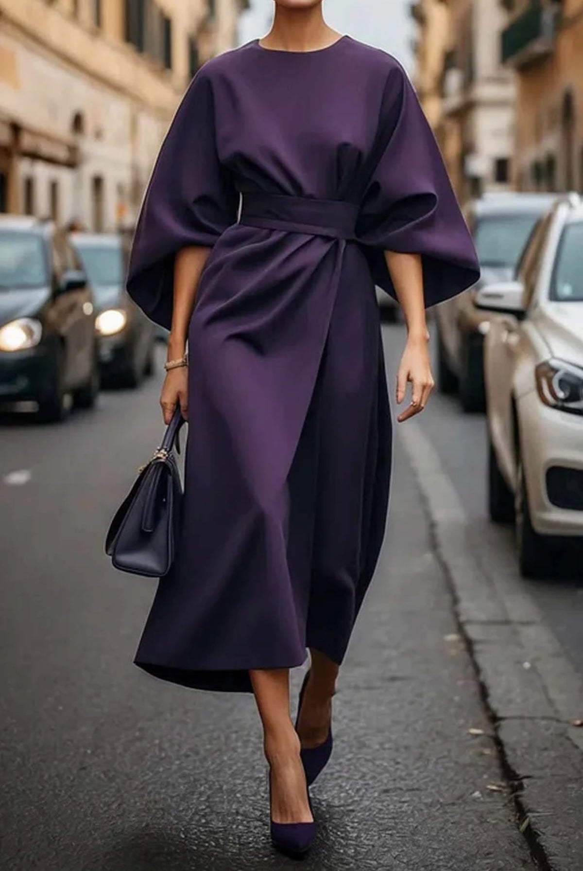Michelle Belted Lantern Sleeve Midi Dress_7
