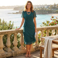 Lilly Ruffle Flutter Sleeve Wrap Midi Dress