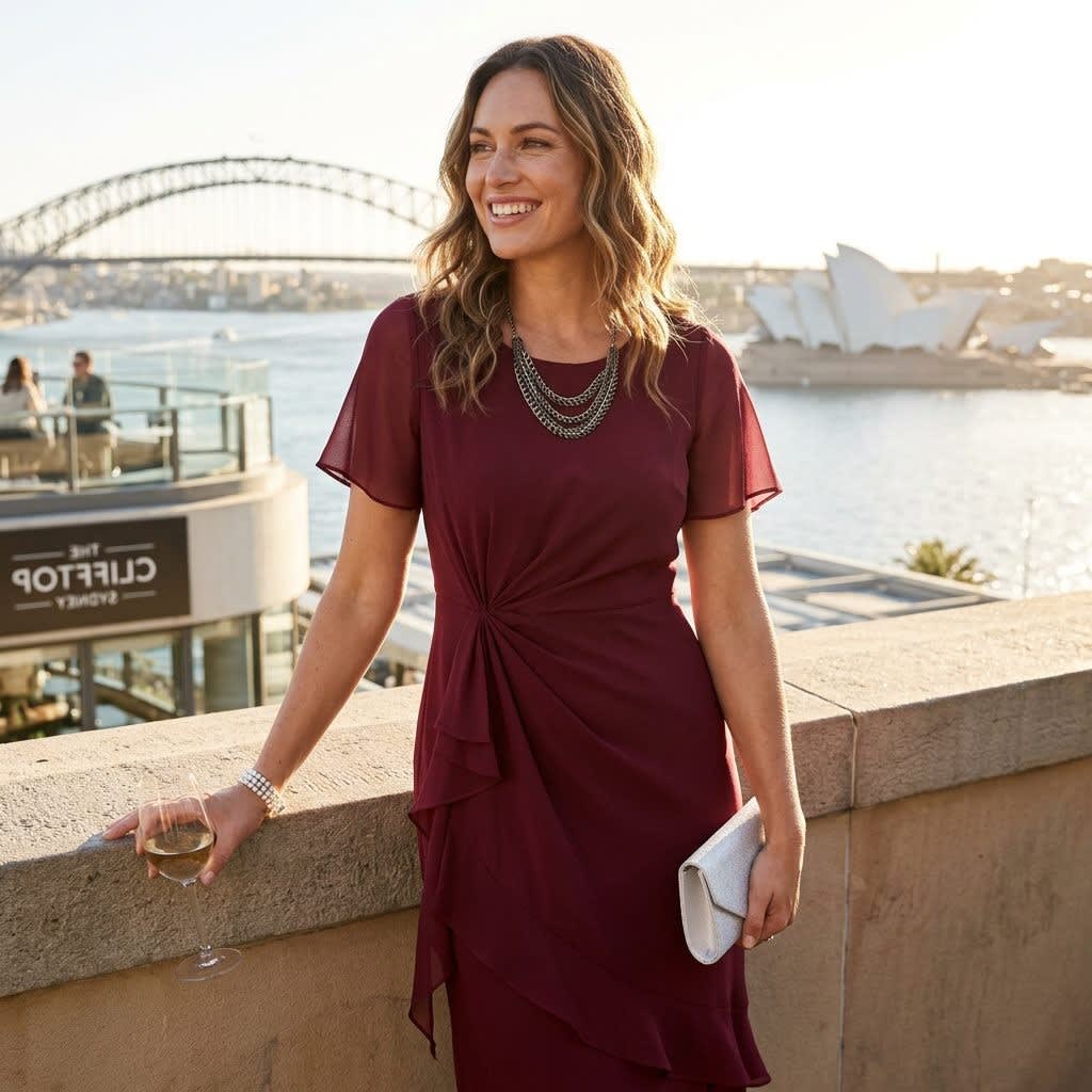 Lilly Ruffle Flutter Sleeve Wrap Midi Dress
