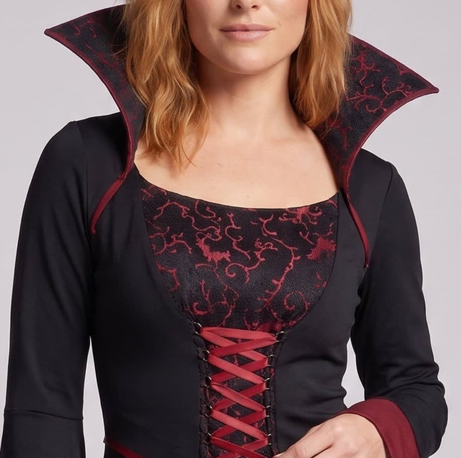 Esther Vampire Costume Lace Up Maxi Gown with Stand Collar_2