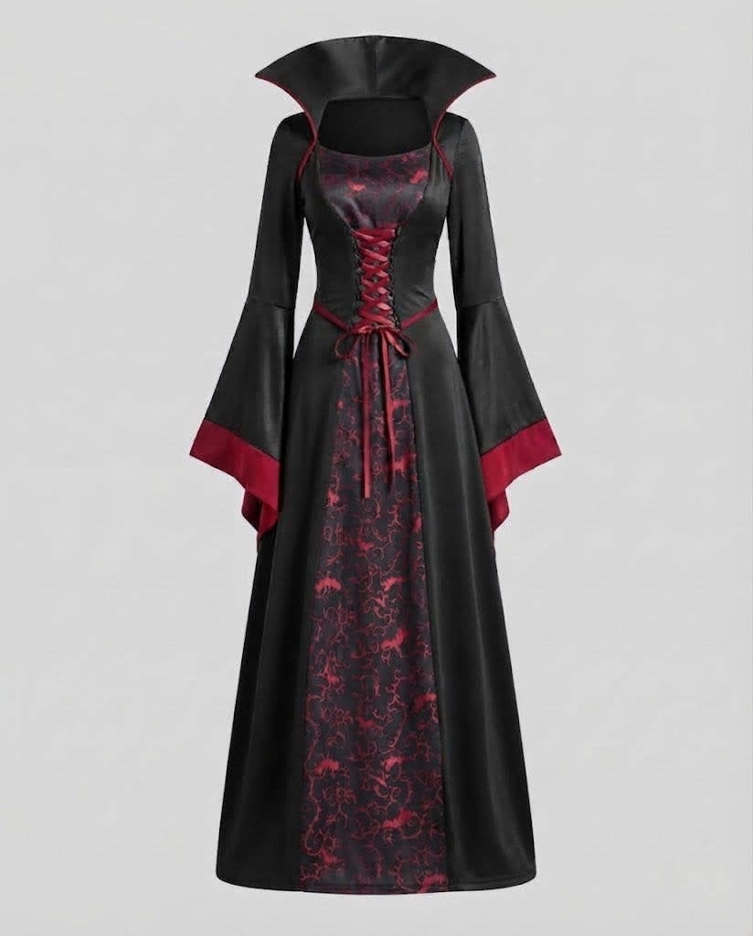 Esther Vampire Costume Lace Up Maxi Gown with Stand Collar