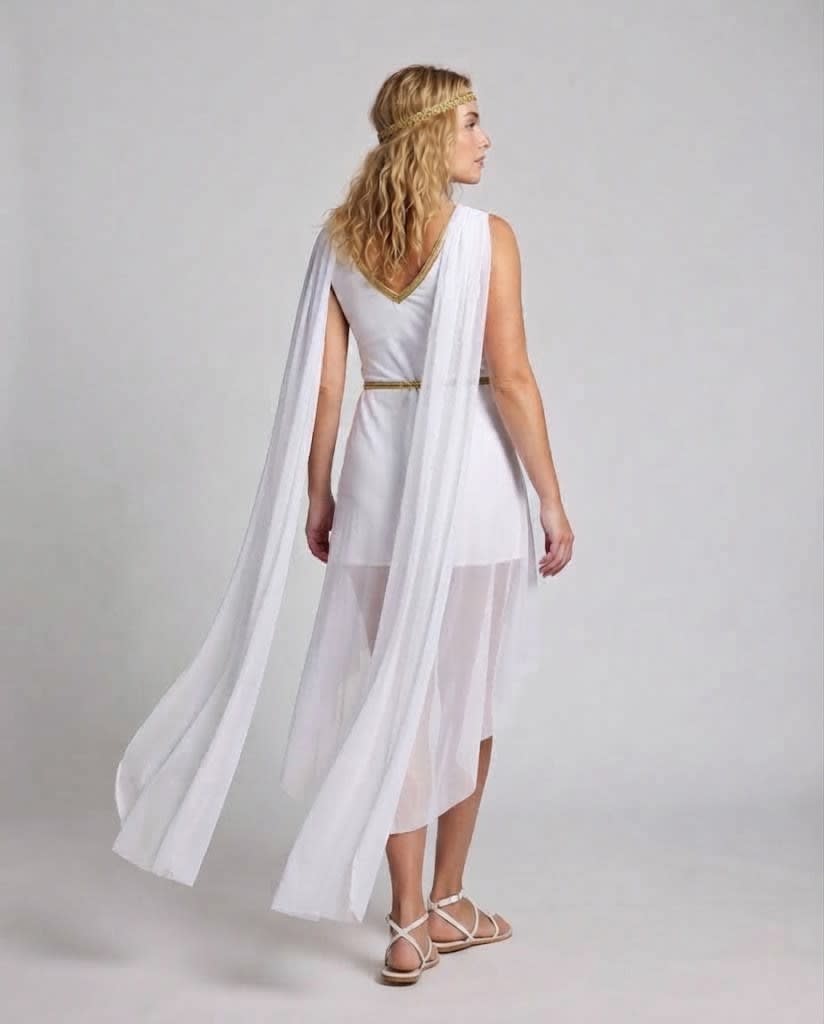 Naomi White Goddess Costume Dress with Gold Wrap Belt