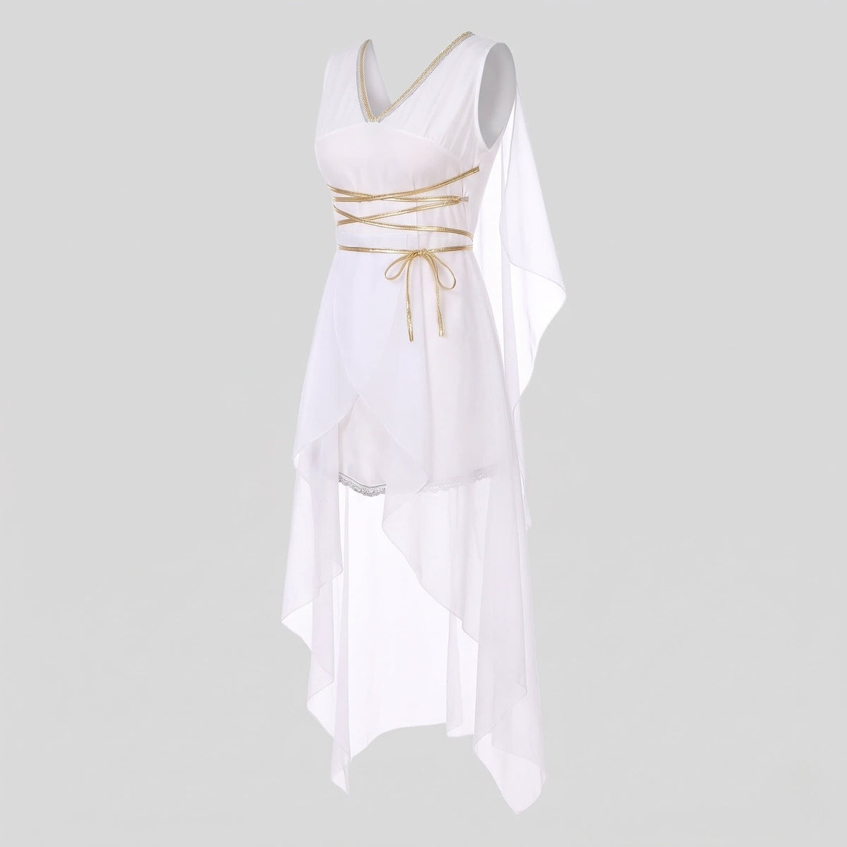 Naomi White Goddess Costume Dress with Gold Wrap Belt_4
