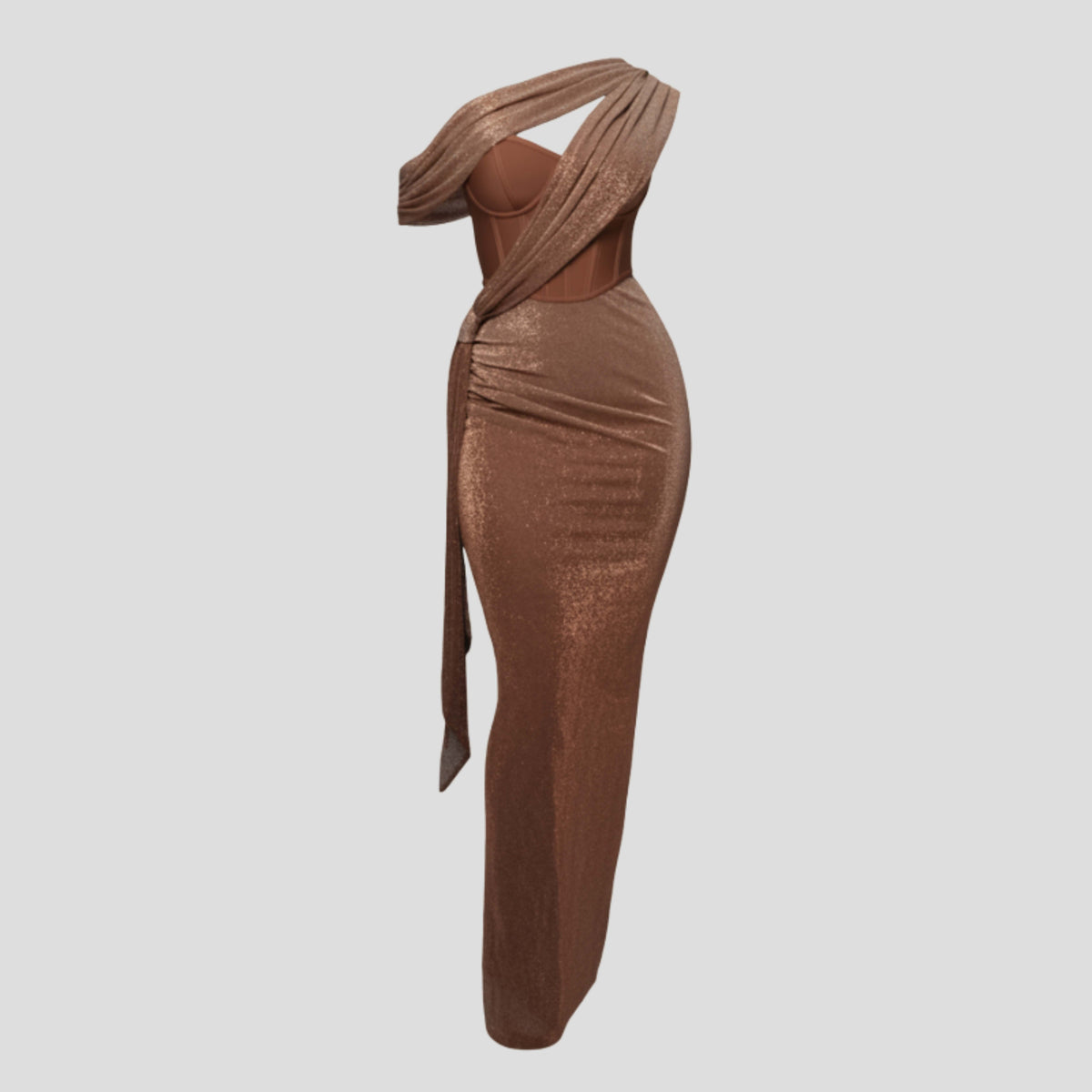 Zephyrine One Shoulder Draped Evening Maxi Dress_1