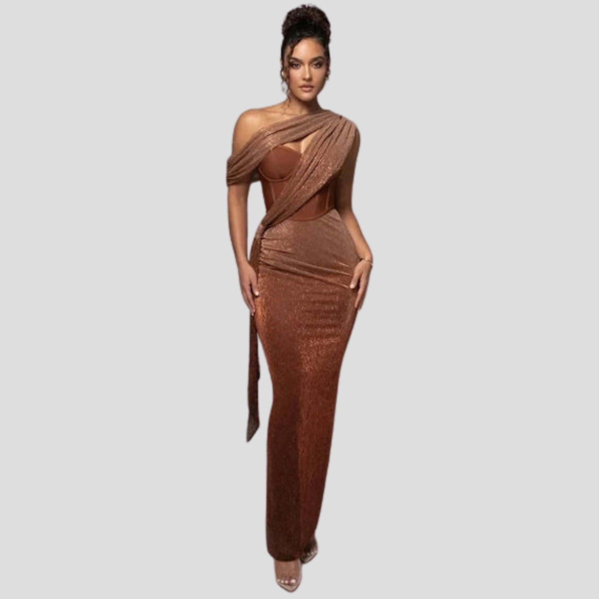 Zephyrine One Shoulder Draped Evening Maxi Dress_2
