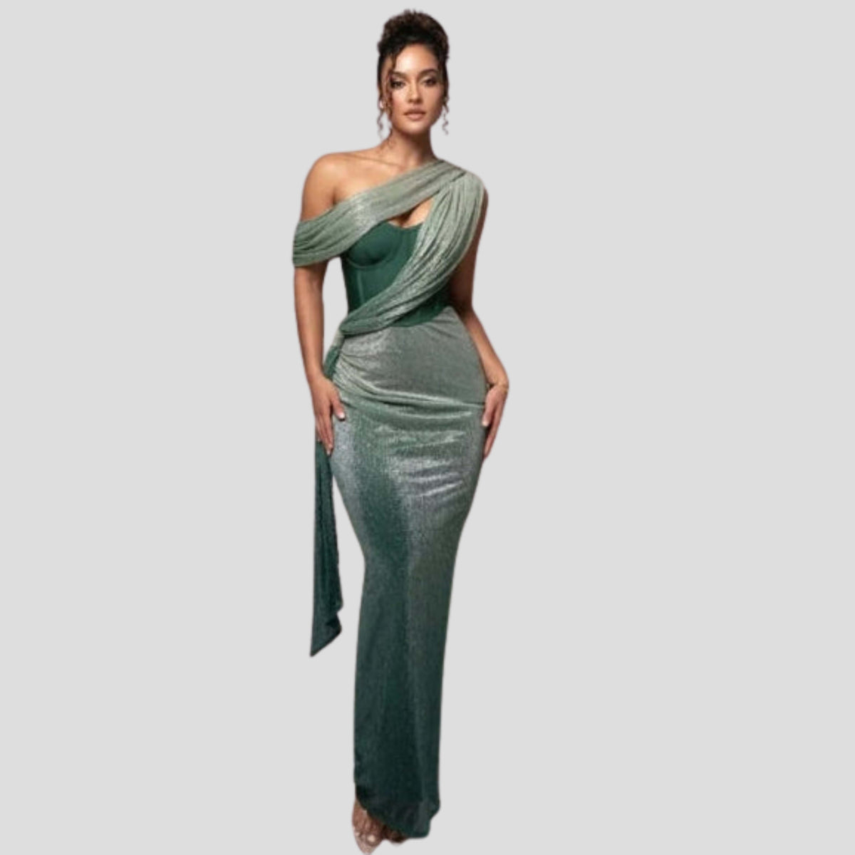 Zephyrine One Shoulder Draped Evening Maxi Dress