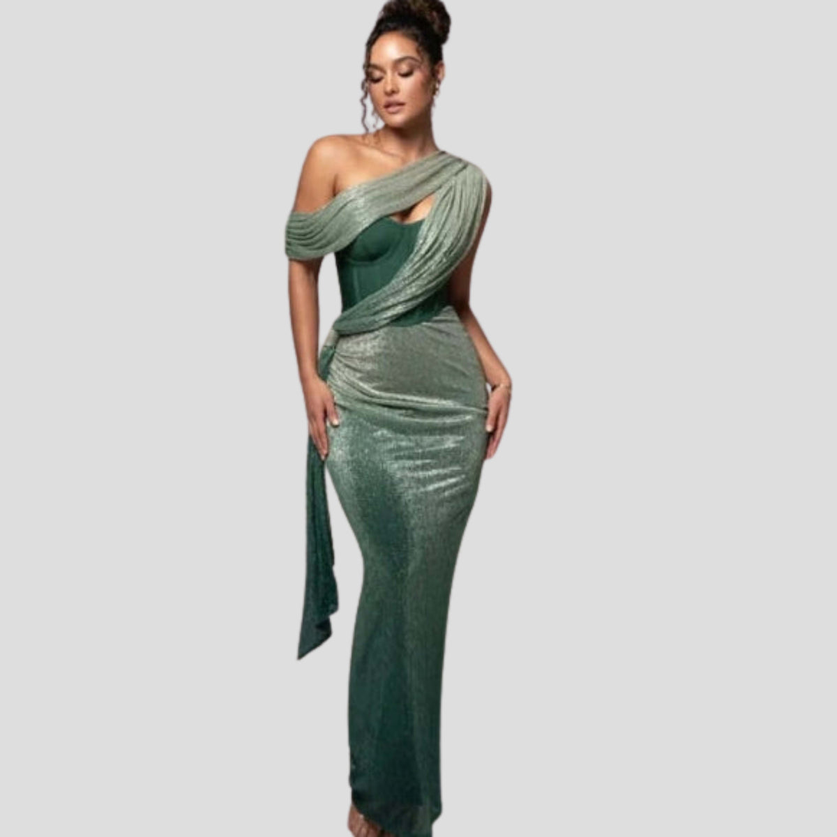 Zephyrine One Shoulder Draped Evening Maxi Dress_4