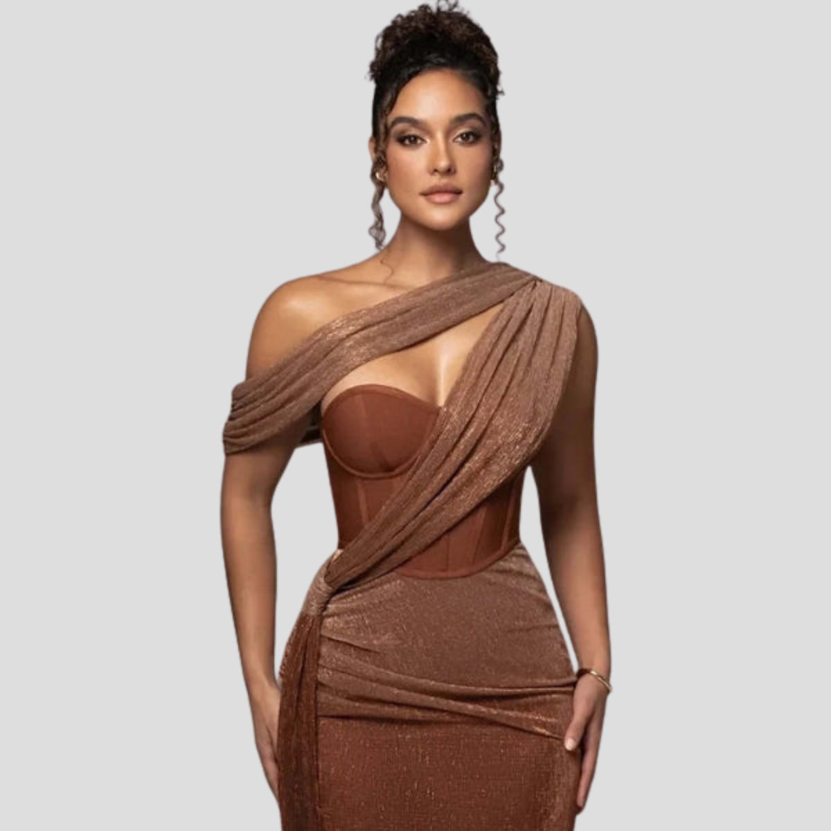 Zephyrine One Shoulder Draped Evening Maxi Dress