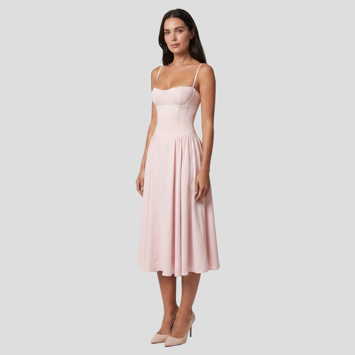 Angela Bustier Pleated Midi Dress