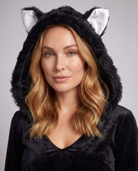 Melanie Black Cat Costume Velvet Hooded Mini Dress