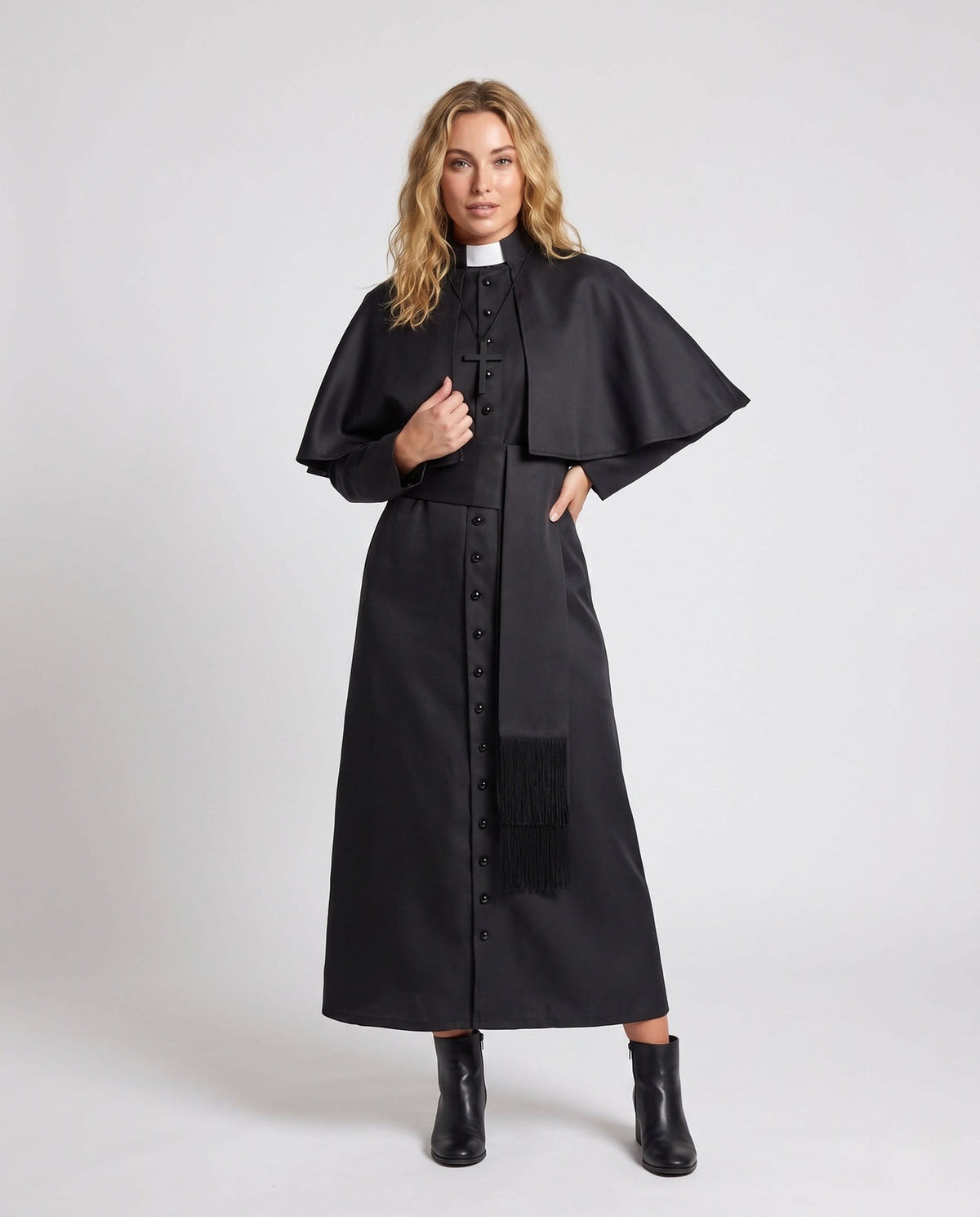 Marcia Priest Costume Robe with Shoulder Cape and Cross Pendant_1