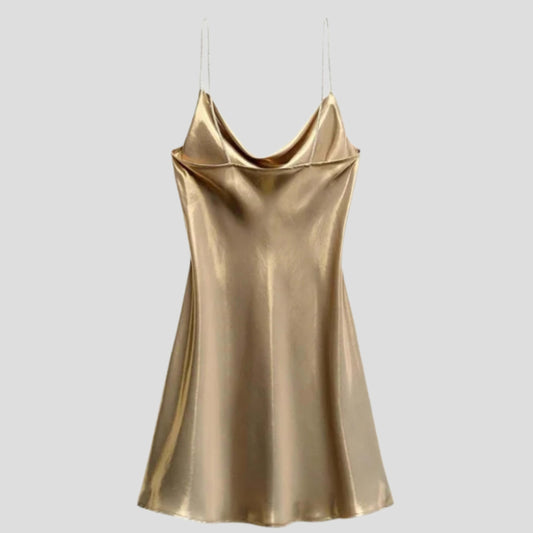 Fleur Satin Cowl Neck Party Mini Dress_1