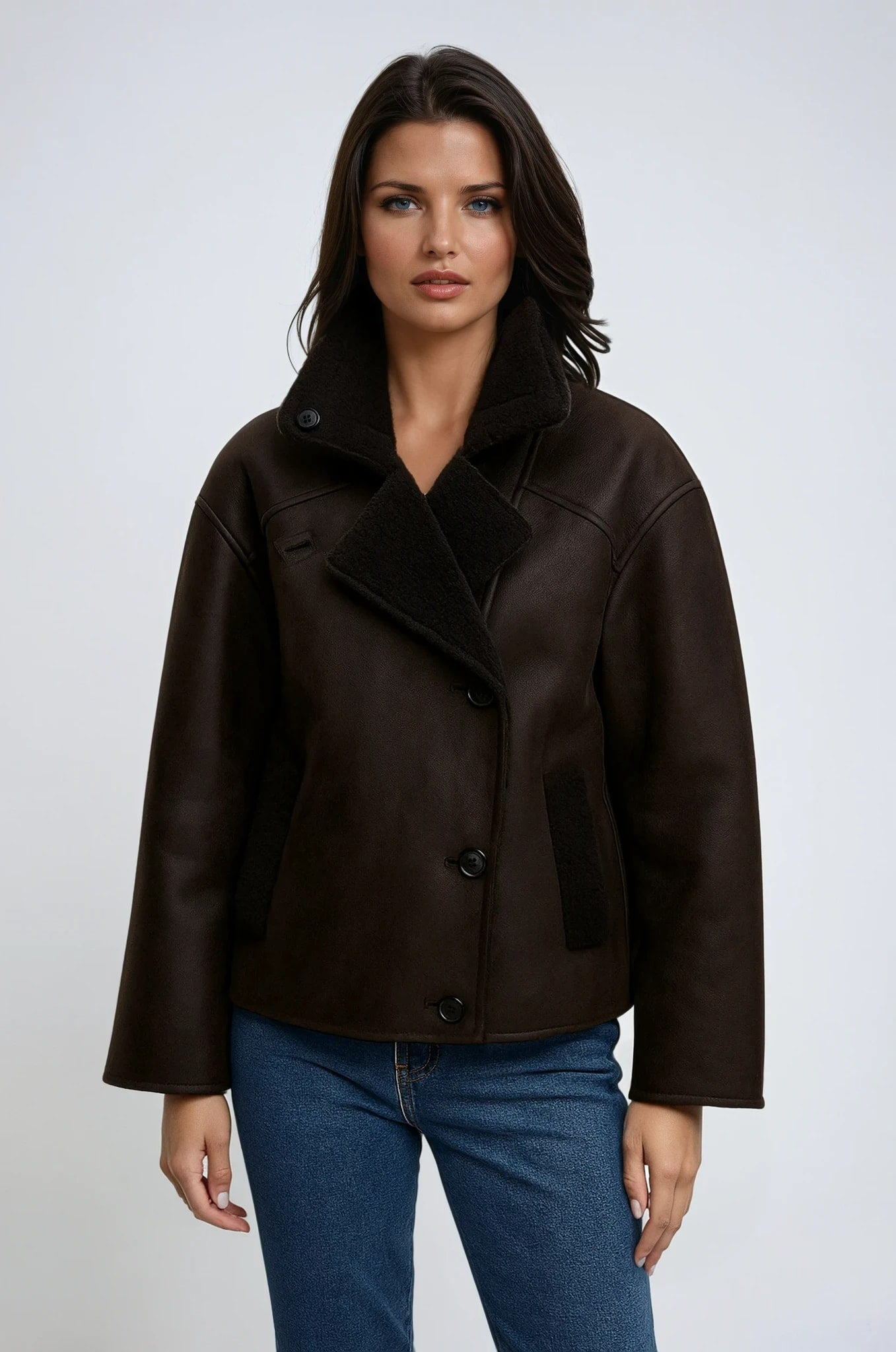 Jocasta Faux Suede Sherpa Trim Jacket
