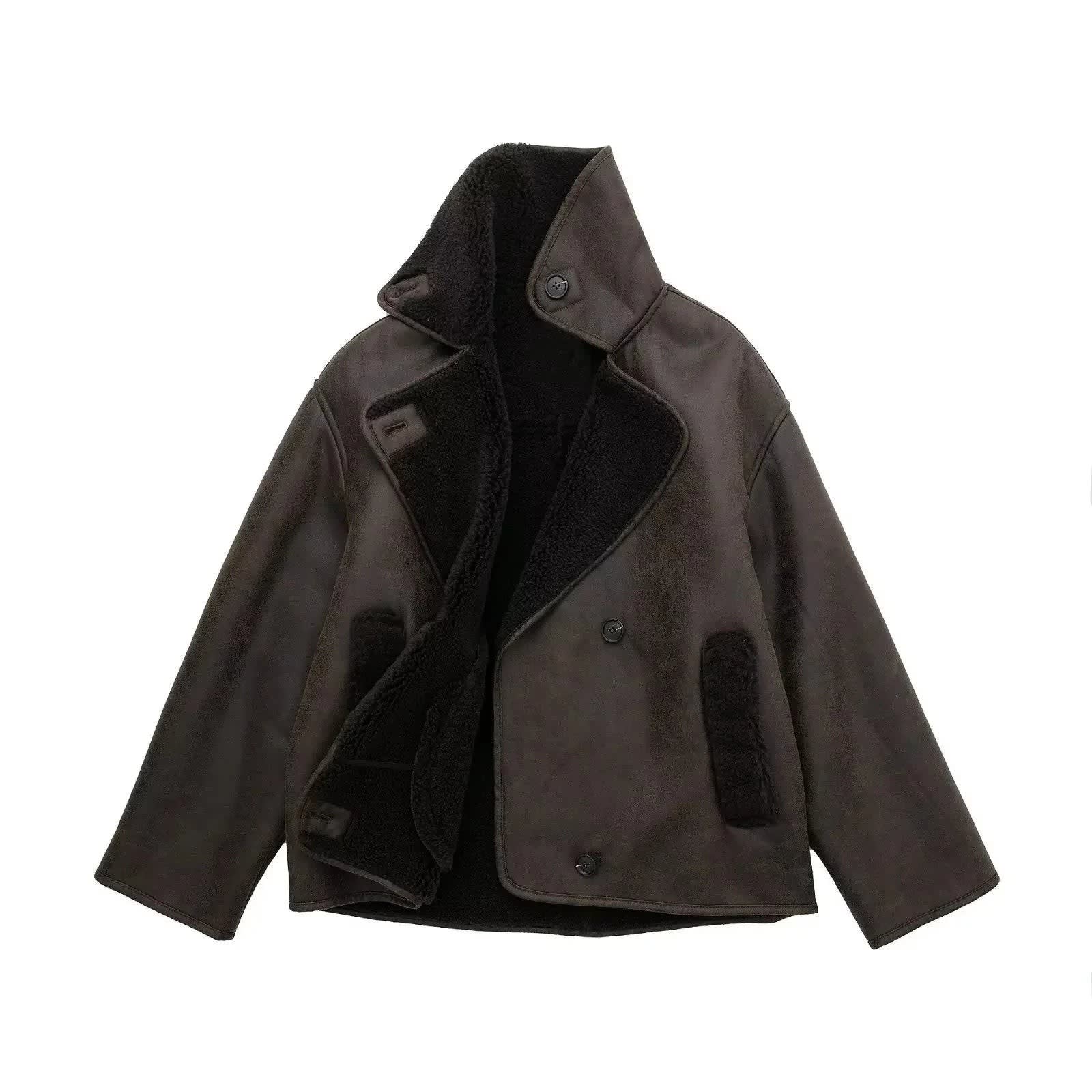 Jocasta Faux Suede Sherpa Trim Jacket