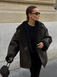 Jocasta Faux Suede Sherpa Trim Jacket