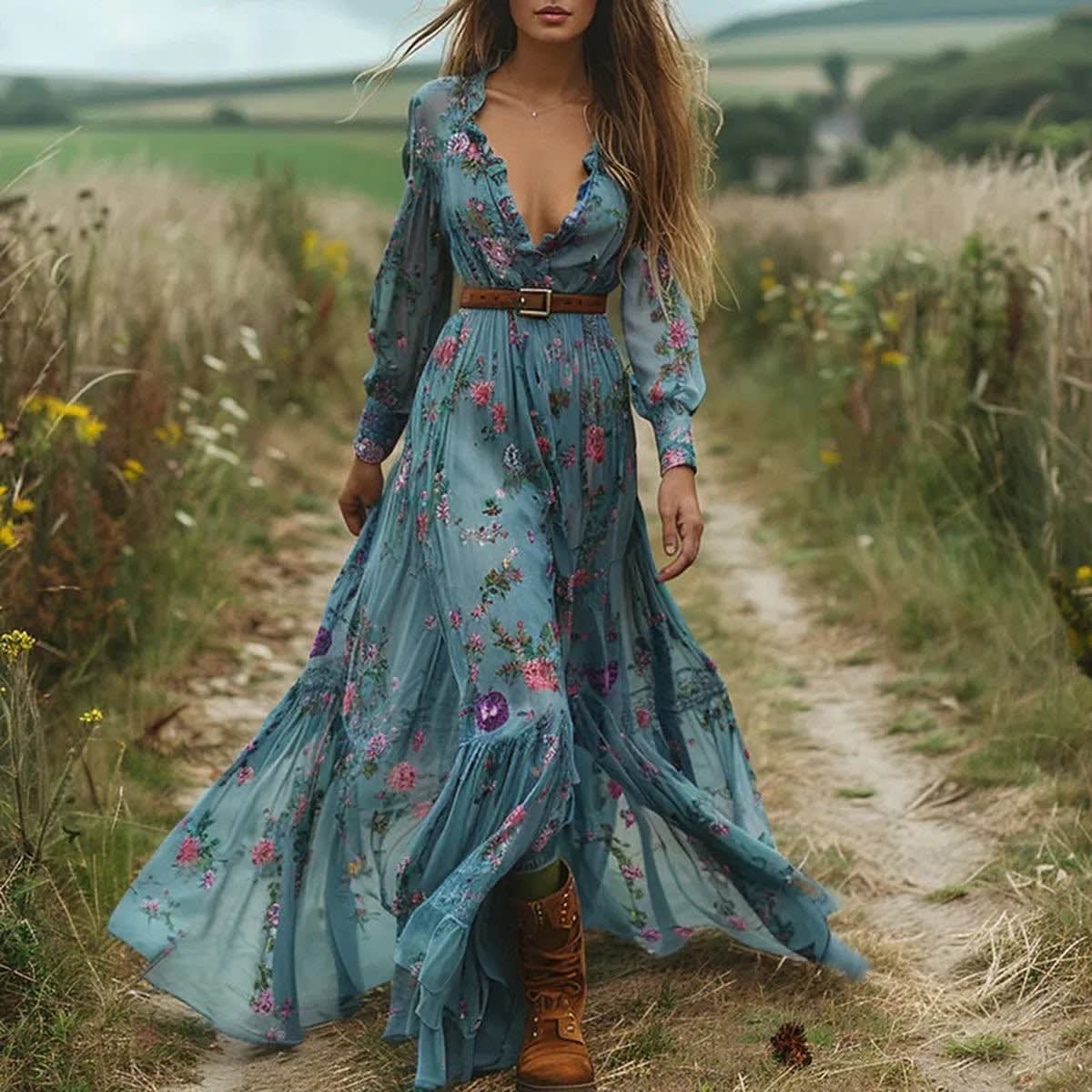 Tansy Floral Print Long Sleeve Maxi Dress_5