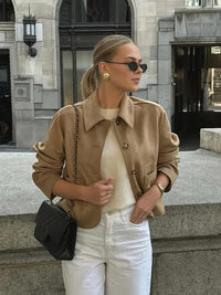 Vela Faux Suede Button Down Jacket