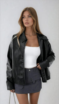 Lulani Relaxed Faux Leather Bomber Jacket