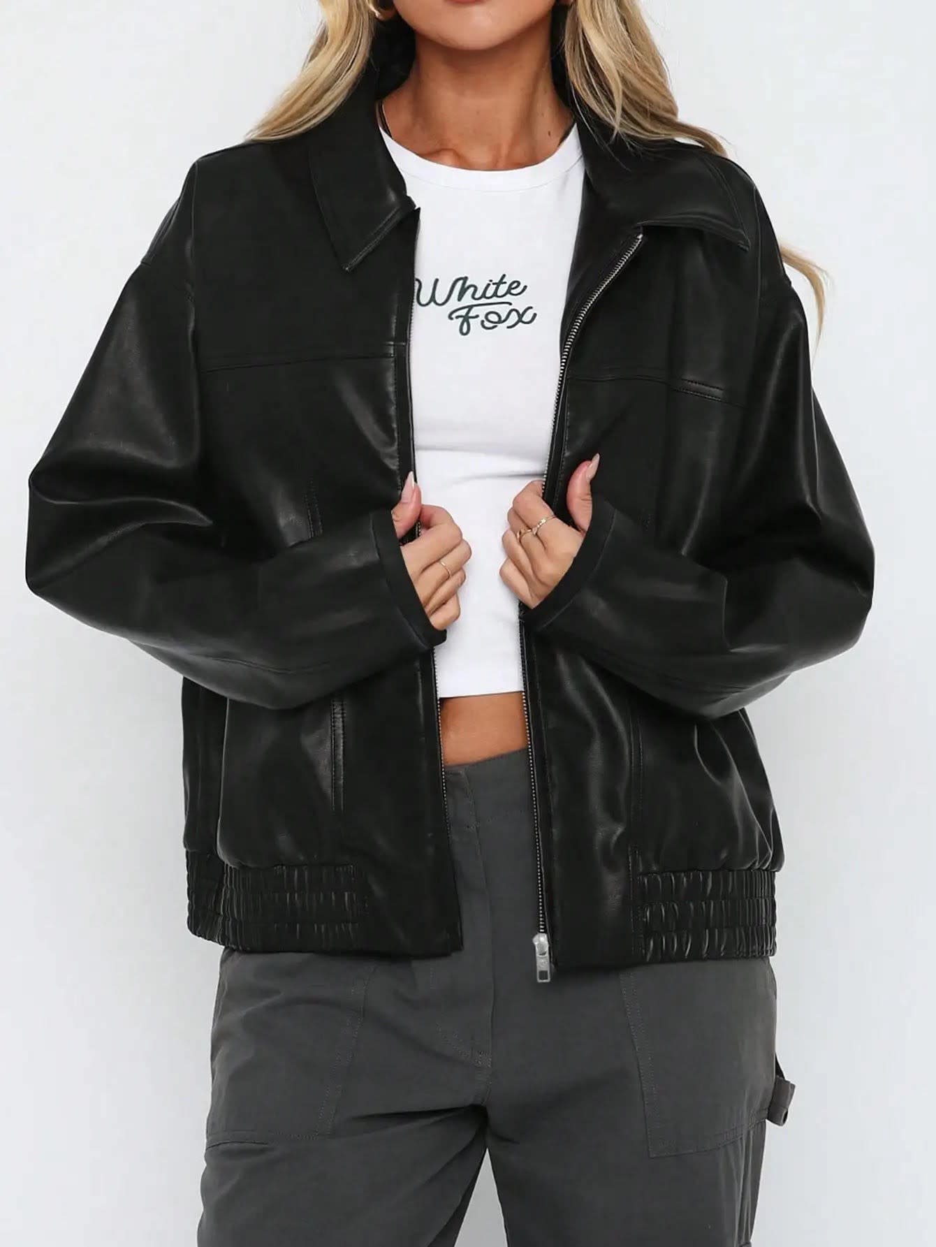 Lulani Relaxed Faux Leather Bomber Jacket