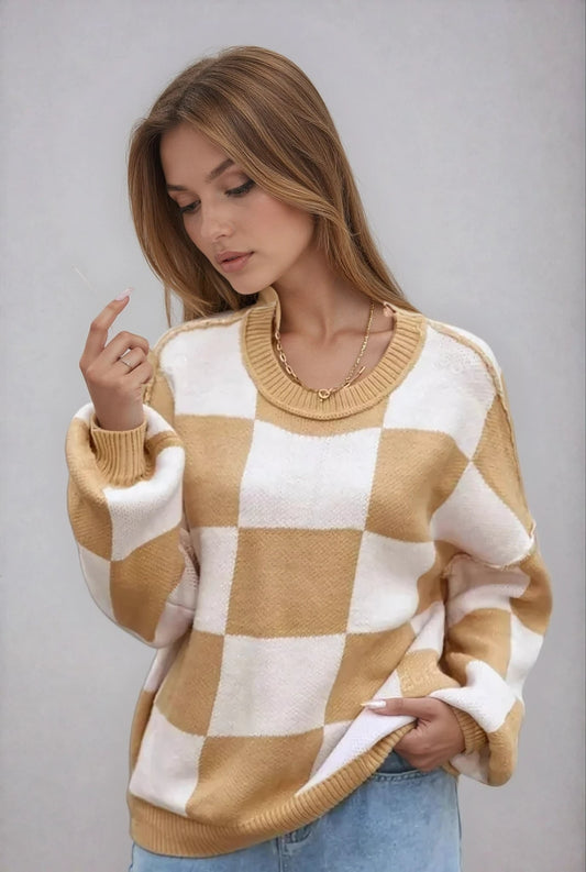 Perla Checkerboard Knit Sweater_1