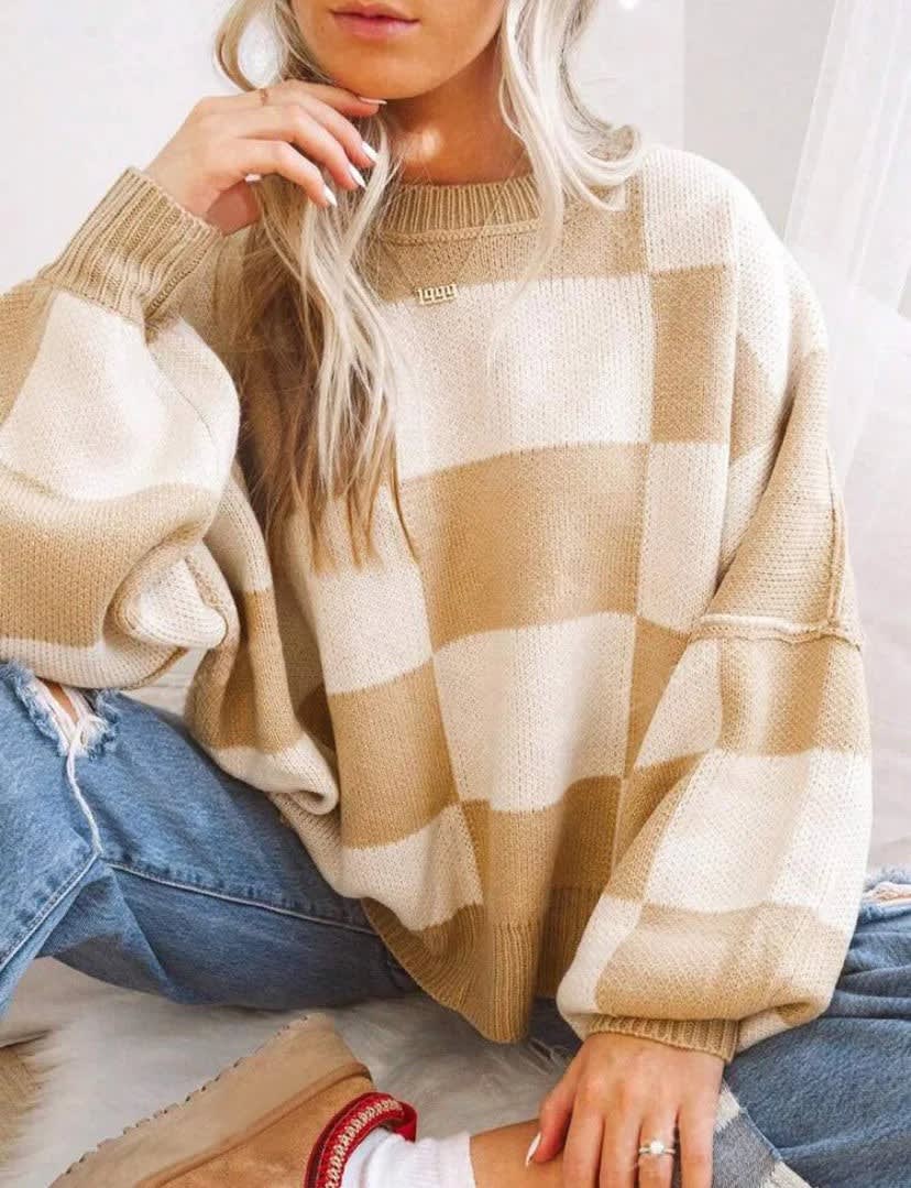 Perla Checkerboard Knit Sweater