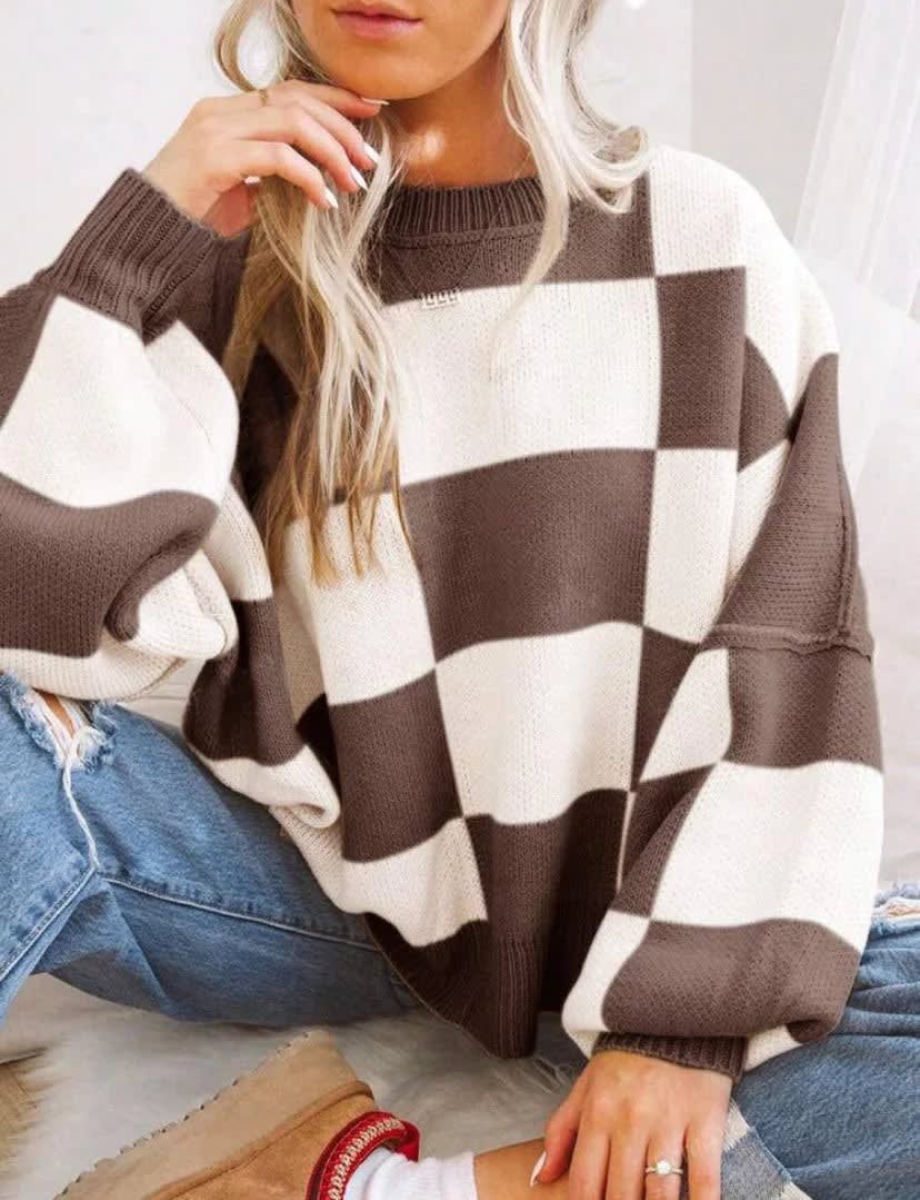 Perla Checkerboard Knit Sweater