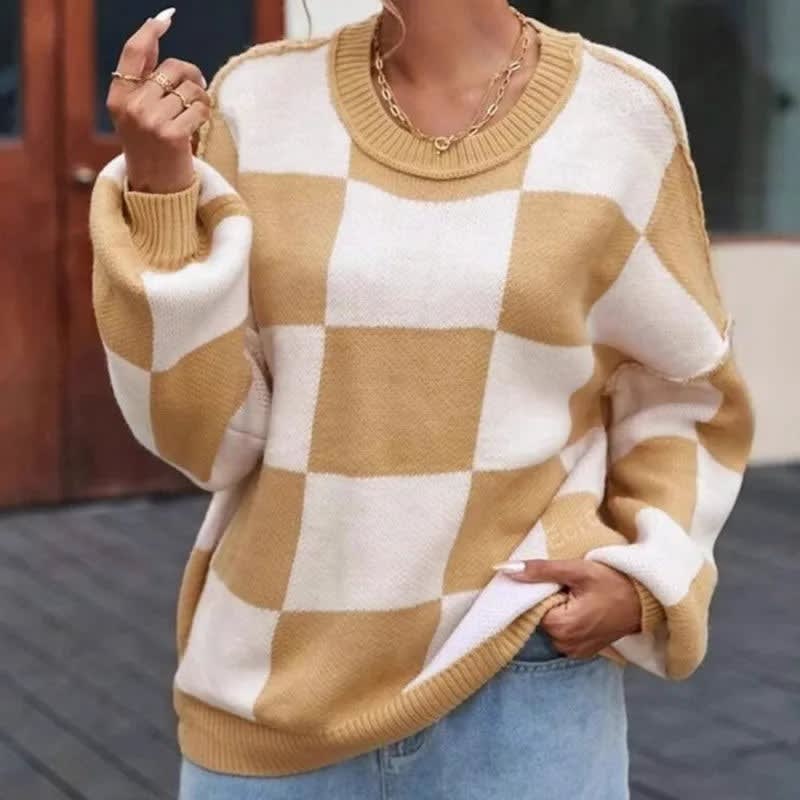 Perla Checkerboard Knit Sweater
