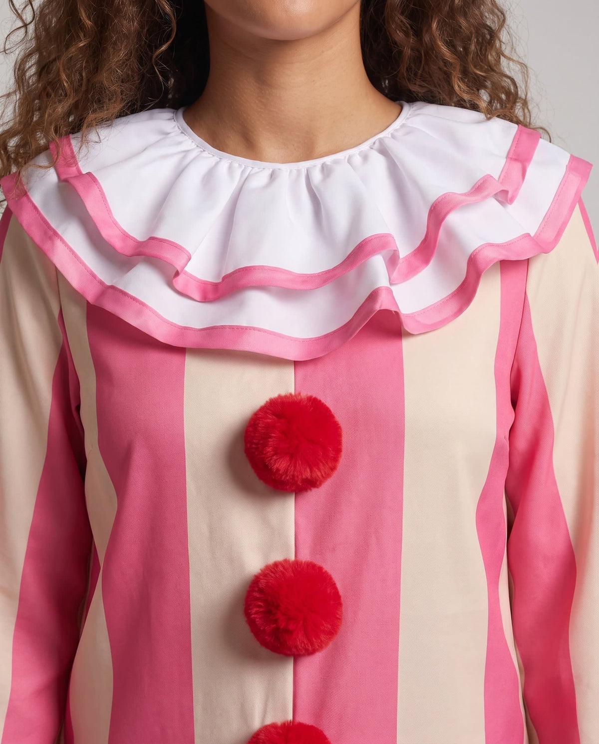 Kathy Pink Striped Clown Costume Jumpsuit with Ruffle Collar_2