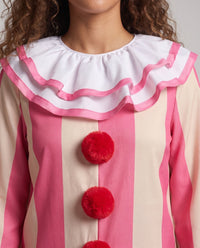 Kathy Pink Striped Clown Costume Jumpsuit with Ruffle Collar