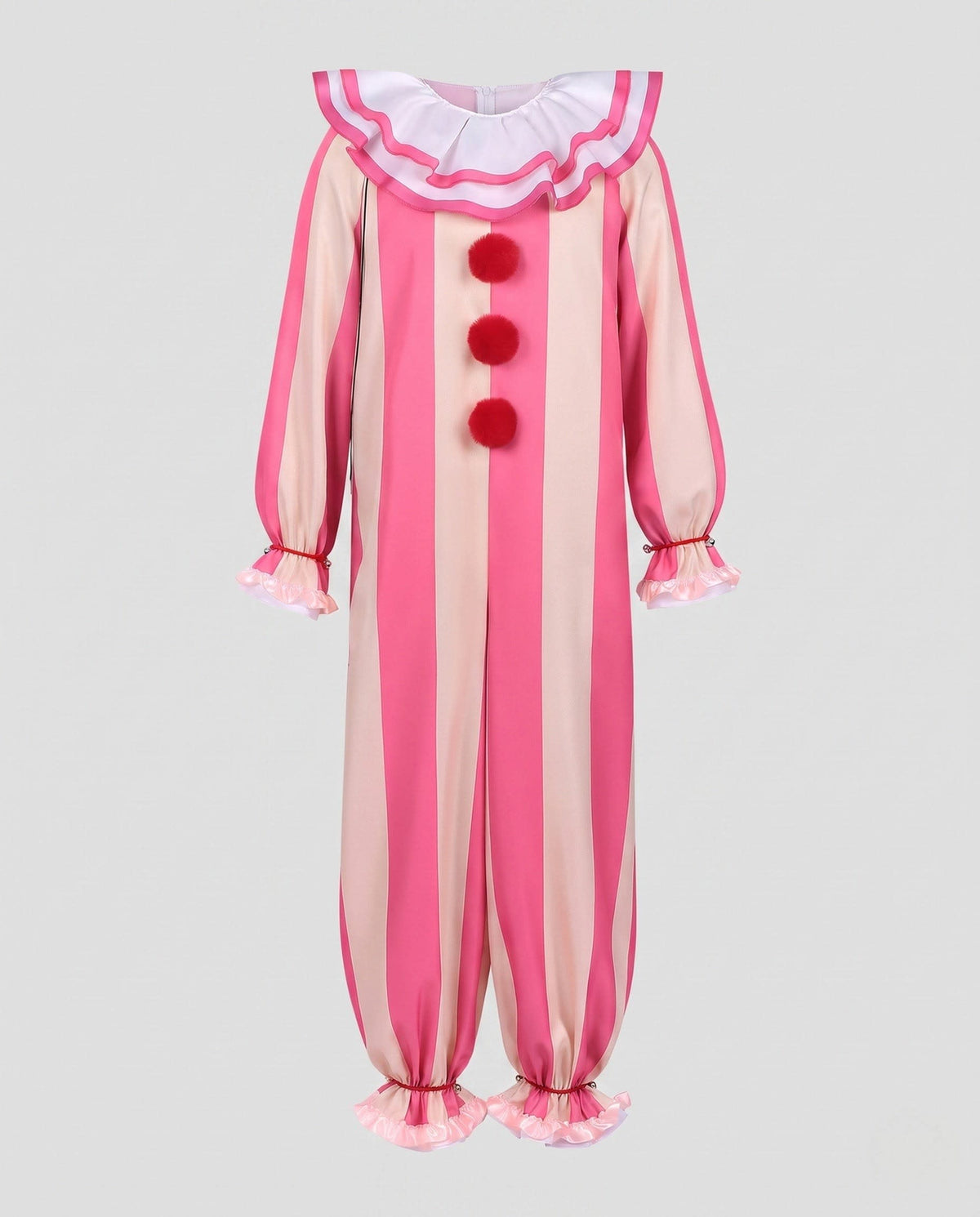 Kathy Pink Striped Clown Costume Jumpsuit with Ruffle Collar_4