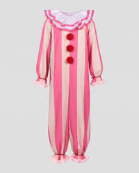 Kathy Pink Striped Clown Costume Jumpsuit with Ruffle Collar