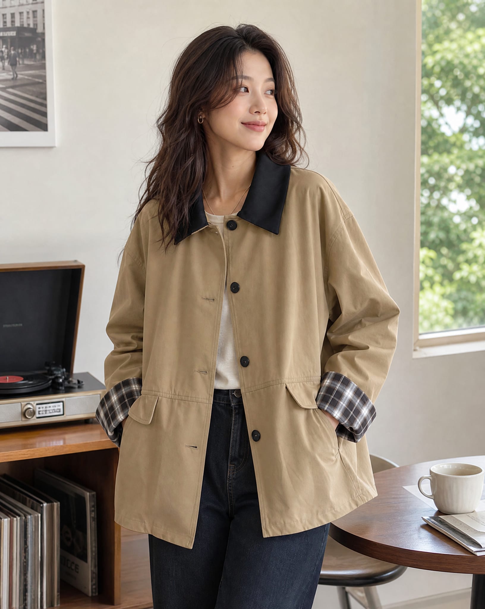 Immy Oversized Contrast Trim Chore Jacket
