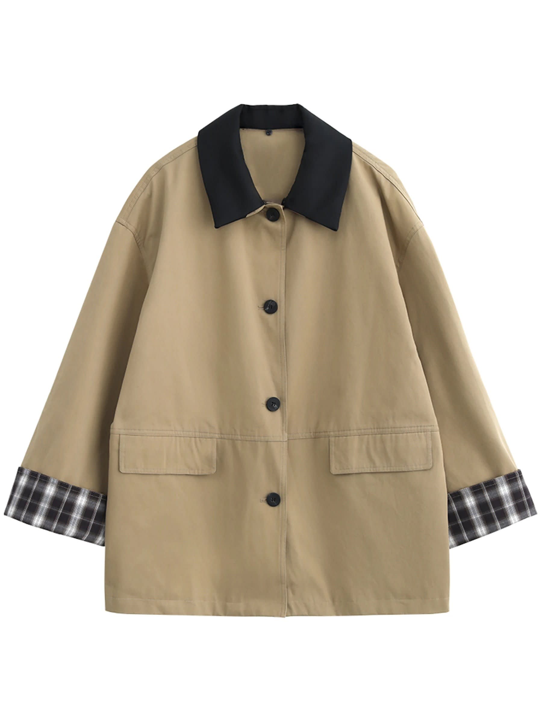 Immy Oversized Contrast Trim Chore Jacket