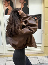 Sana Cropped Faux Leather Bomber Jacket