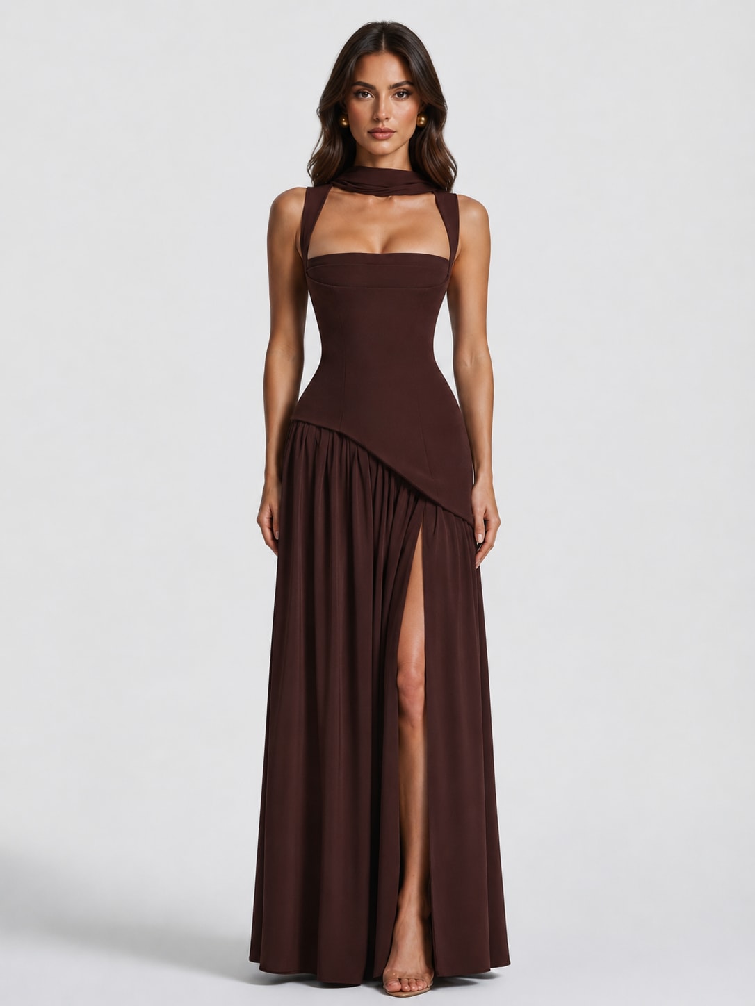 Mara Draped Asymmetric Maxi Dress_1