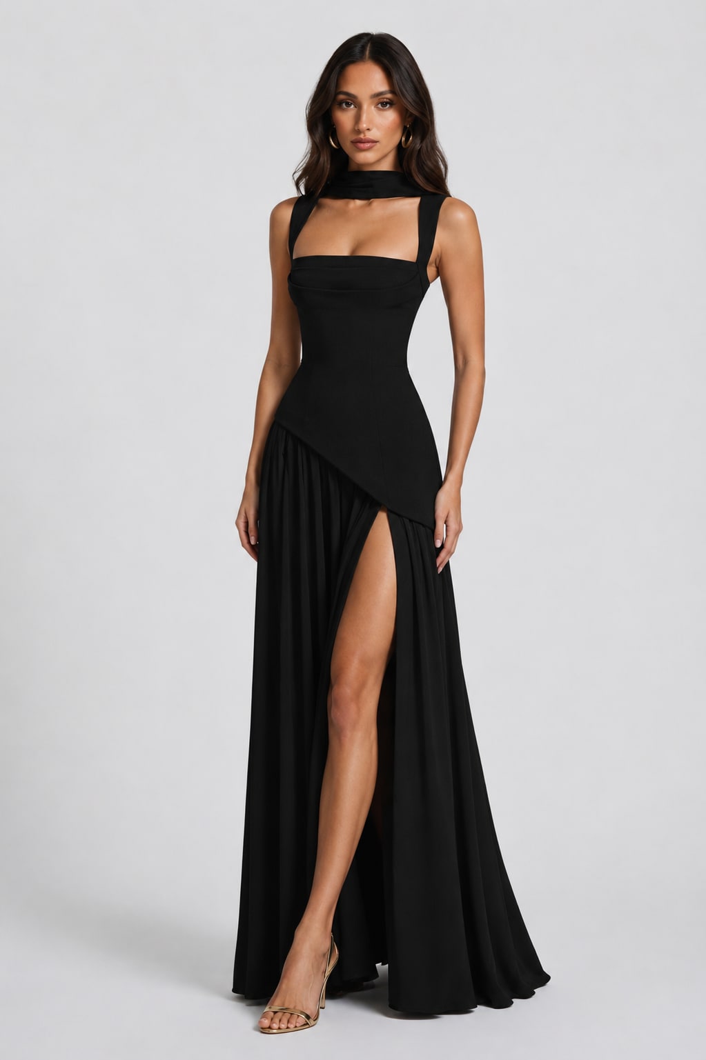 Mara Draped Asymmetric Maxi Dress