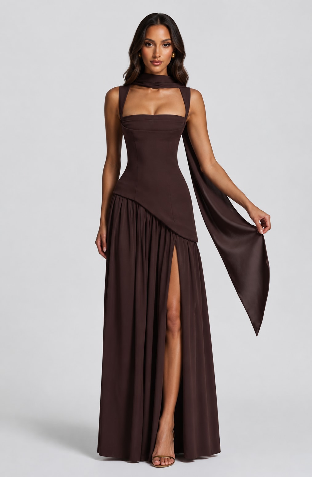 Mara Draped Asymmetric Maxi Dress