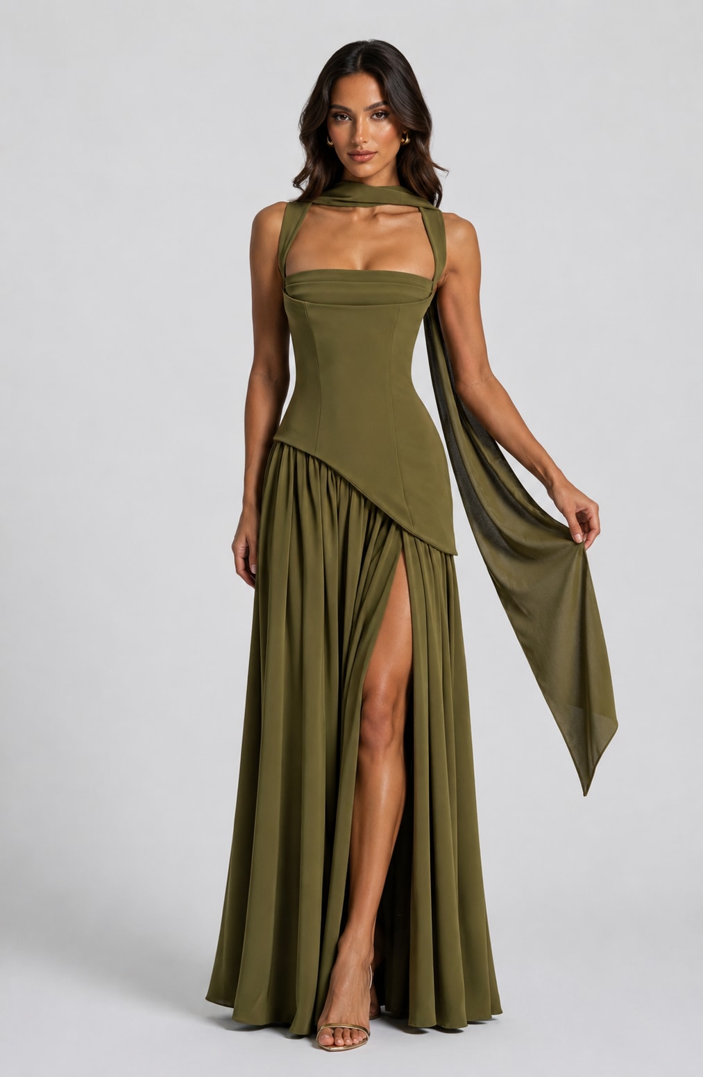 Mara Draped Asymmetric Maxi Dress