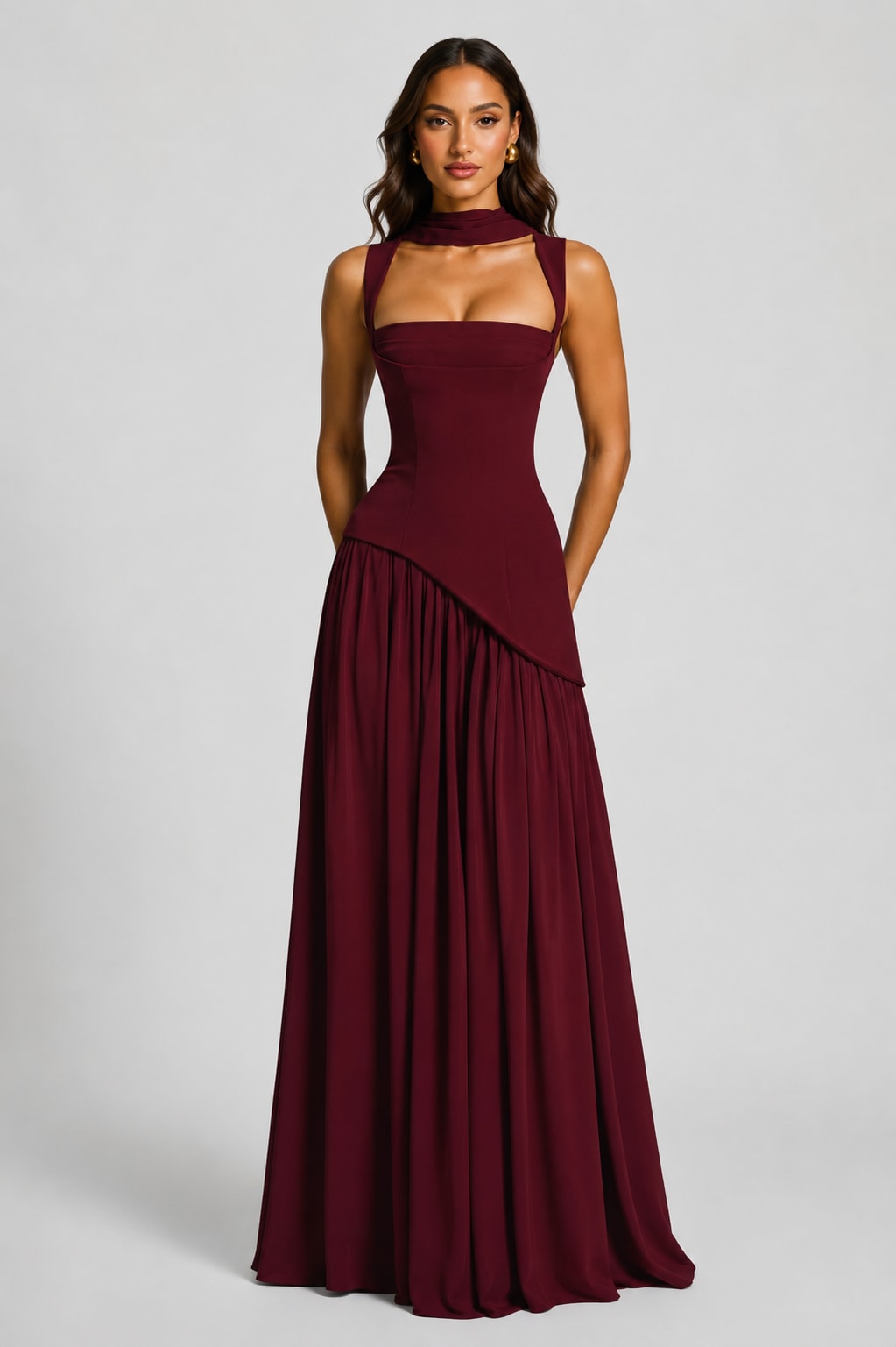 Mara Draped Asymmetric Maxi Dress