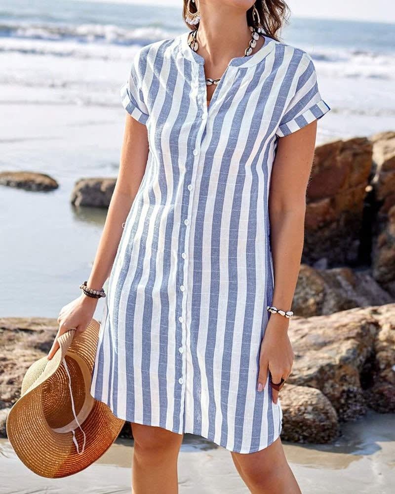Annie Striped Button Front Shirt Dress_1