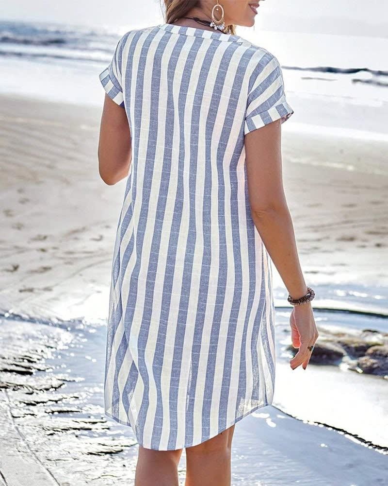Annie Striped Button Front Shirt Dress