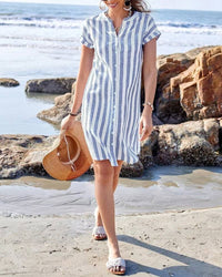 Annie Striped Button Front Shirt Dress