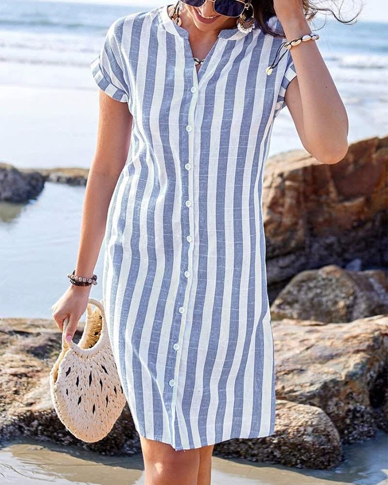 Annie Striped Button Front Shirt Dress