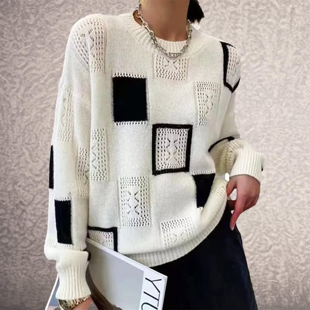 Tuva Oversized Patchwork Knit Sweater_1
